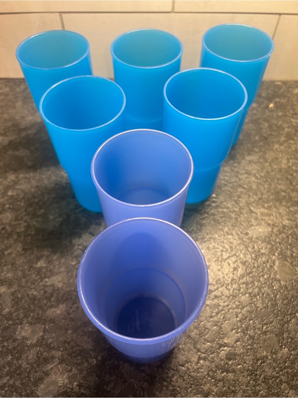 Set of 7 Tupperware Blue Plastic Drinking Cups - Set of 8